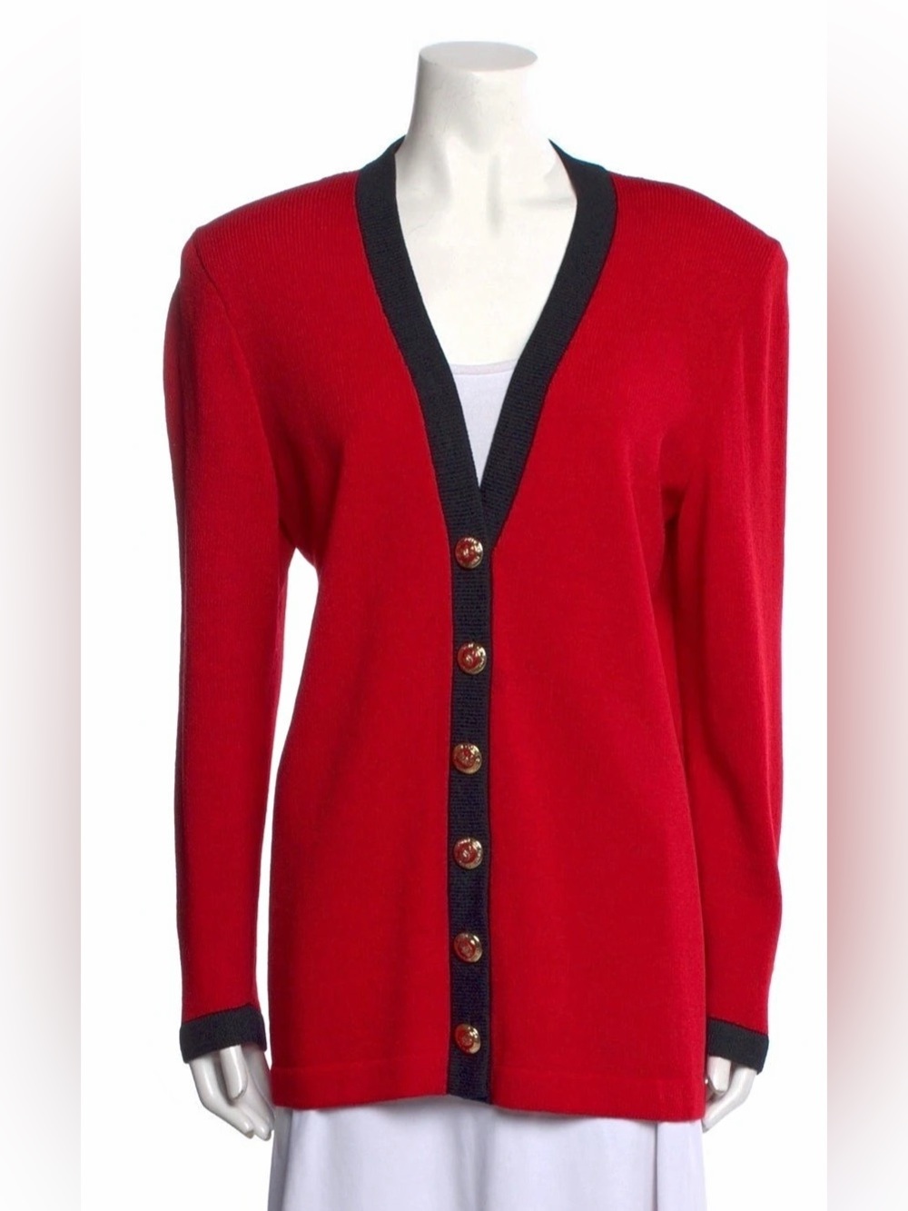 St. John Marie Gray Red & Black Cardigan Size 6